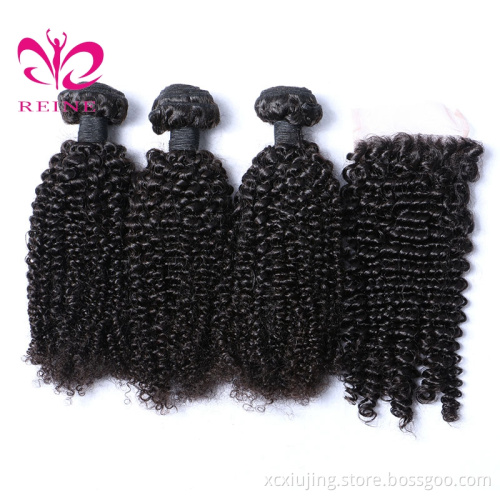 REINE Grade 9a peruvian virgin hair with closure , wholesale virgin peruvian kinky curl , high grade natural hair extensions